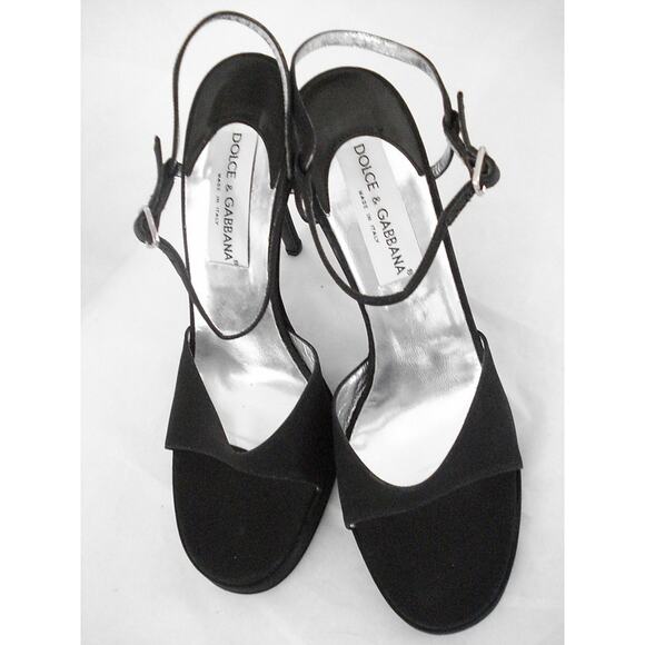 DOLCE & GABBANA EU 39.5 US 9 BLACK SILVER STILETTO PLATFORM STRAPPY SANDAL SHOE - Picture 5 of 11